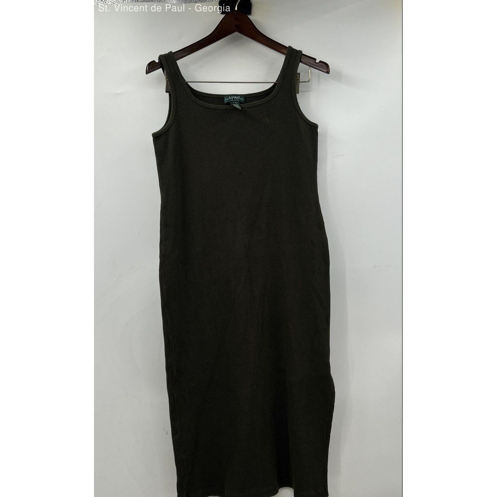 Lauren Ralph Lauren Ribbed Dress Women's Petite Medium Green Logo Designer